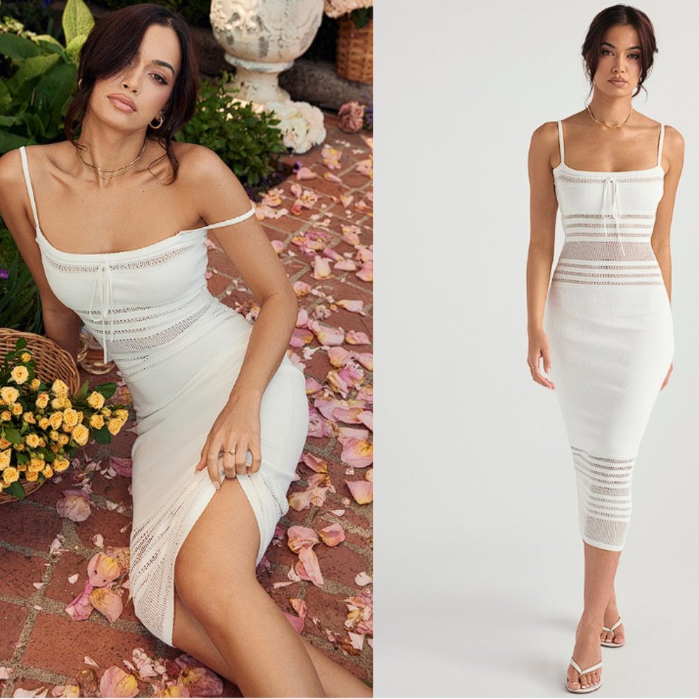 HOUSE OF CB 'Gia' Ivory Dainty Knit Midi Dress NWOT
